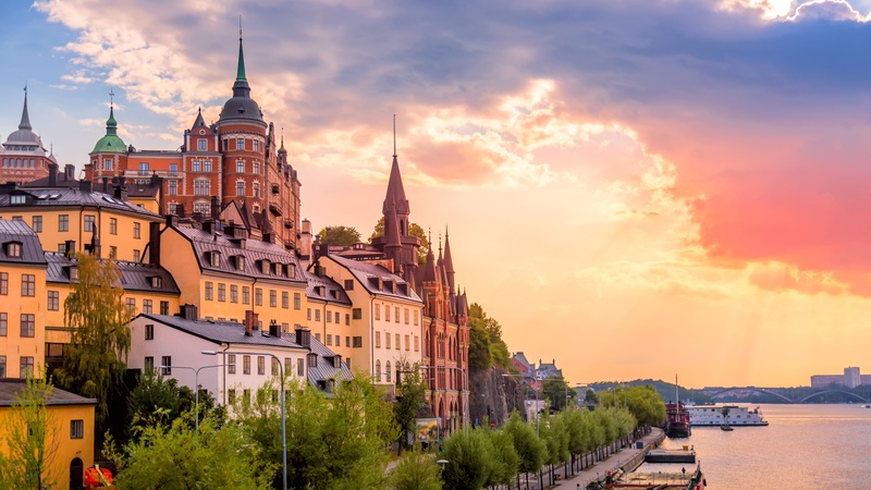Una vista icónica de Estocolmo, Suecia  