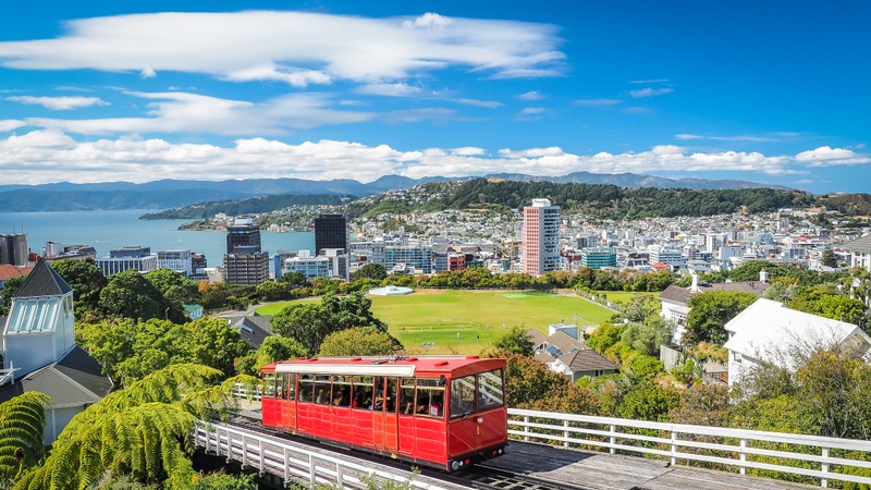 Una vista icónica de Wellington, Nueva Zelanda  
