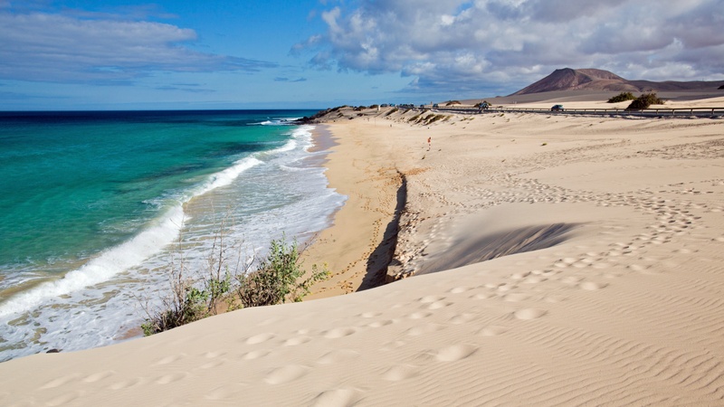 Una vista icónica de Corralejo, España  