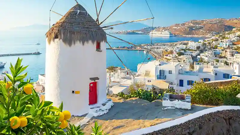 Een iconisch uitzicht van Mykonos
