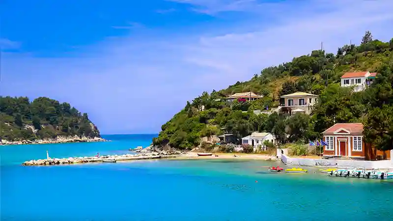 Een iconisch uitzicht van Paxos