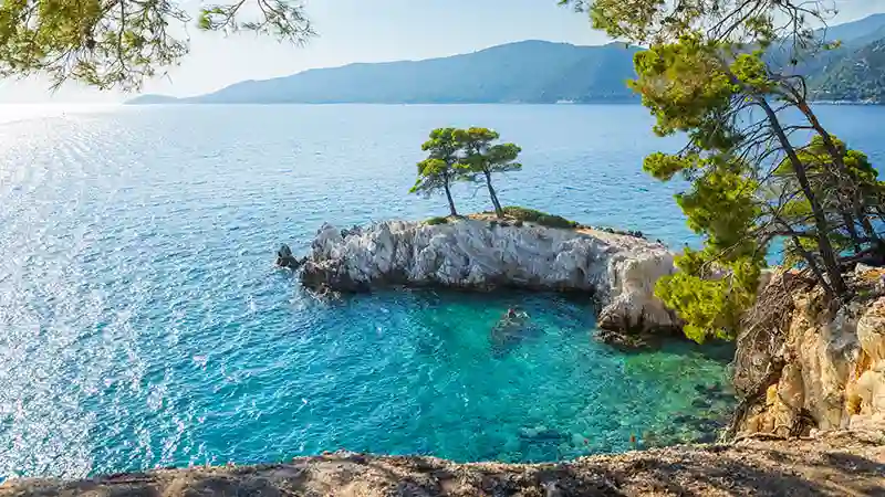 Een iconisch uitzicht van Skopelos